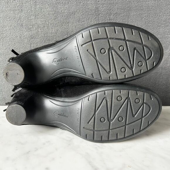 Earthies Zurich Black Suede Leather Booties Fringed Western - Women's Size 9 - Picture 6 of 9